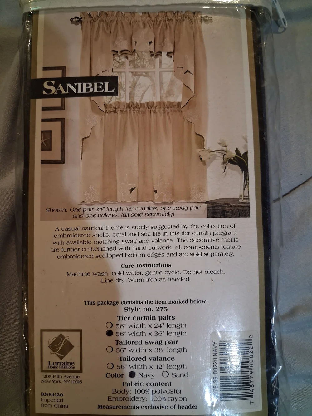 Sanibel Embroidered Curtain Tiers  Navy Blue & White